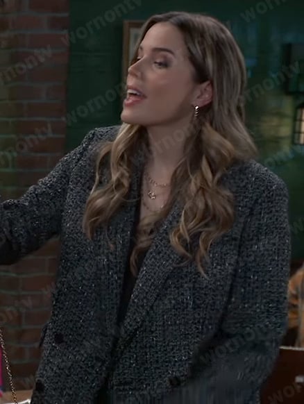 Sasha’s grey tweed blazer on General Hospital