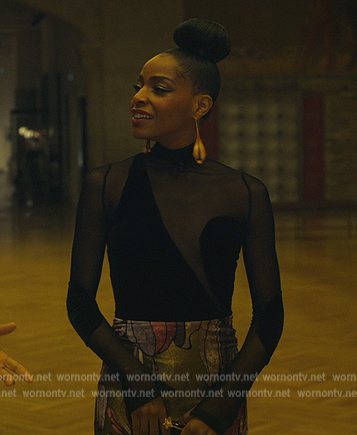 Sasha’s mesh velvet bodysuit on Sex/Life