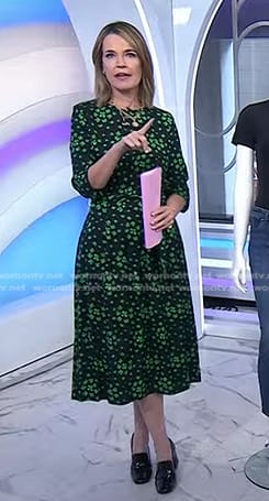 Savannah’s black and green clover print dress on Today