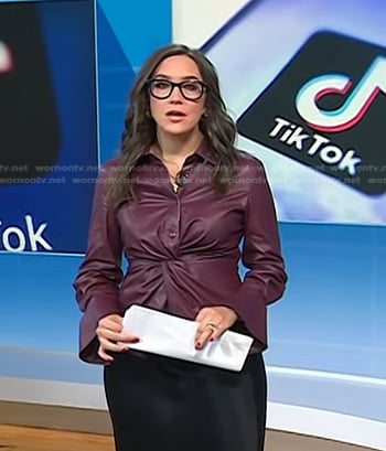 Savannha’s burgundy twist front leather shirt on Today
