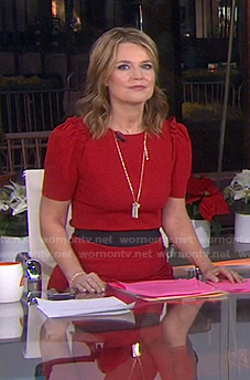 Savannah’s red short sleeve top and pencil skirt on Today