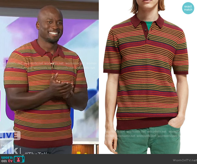Scotch and Soda Structured Knit Organic Cotton Polo worn by Akbar Gbajabiamila on The Talk