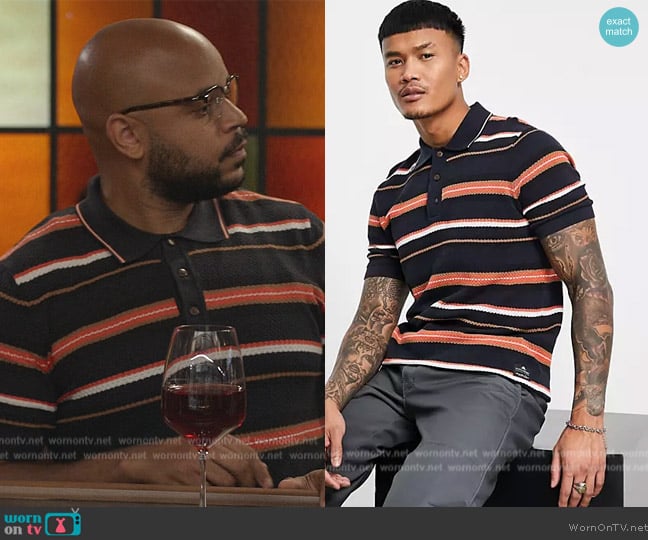 Scotch & Soda Striped Polo worn by Wyatt (Justin Cunningham) on Grand Crew