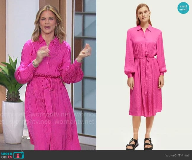 Scotch and Soda Relaxed fit printed midi jacquard shirt dress worn by Natalie Morales on The Talk