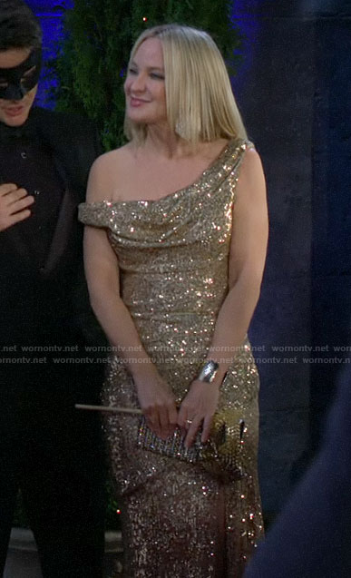 Sharon’s gold sequin dress at the gala on The Young and the Restless