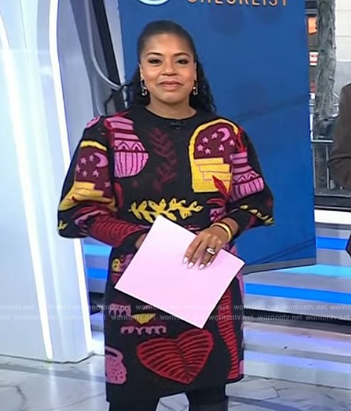 Sheinelle’s black printed sweater dress on Today