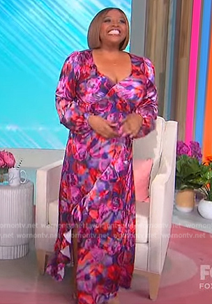 Sherri’s floral print ruffle maxi dress on Sherri