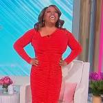 Sherri’s red ruched asymmetric dress on Sherri
