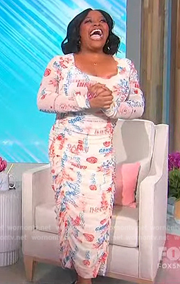 Sherri’s white printed ruched dress on Sherri