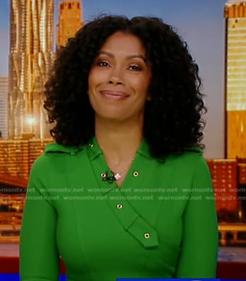 Shirleen Allicot’s green grommet neck dress on Good Morning America