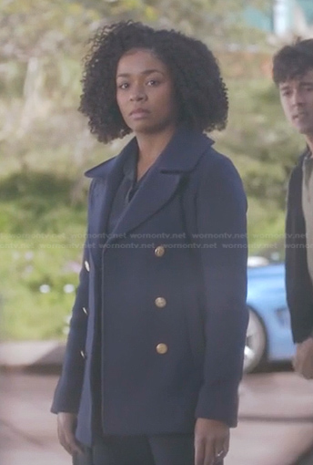 Simone’s navy jacket with gold buttons on Greys Anatomy