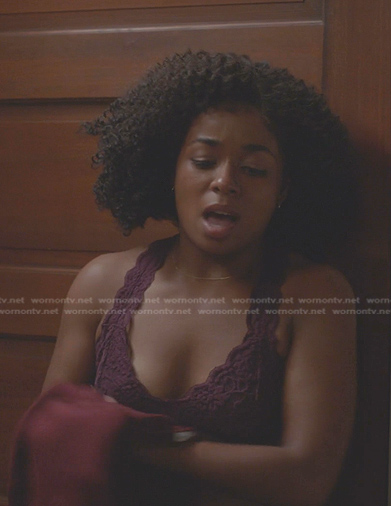 Simone’s purple scalloped lace bralette on Greys Anatomy