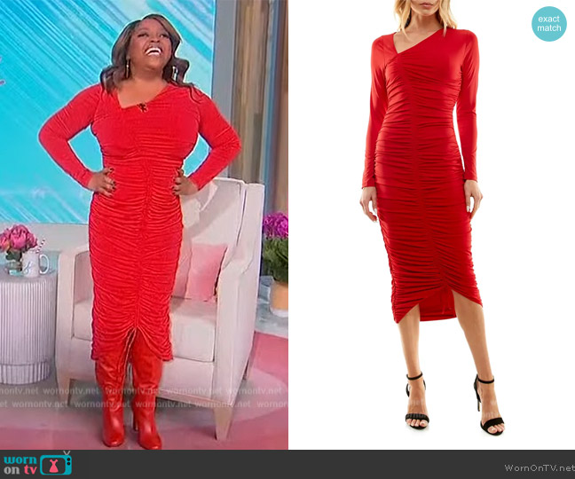 Socialite Ruched Asymmetric Long Sleeve Dress worn by Sherri Shepherd on Sherri