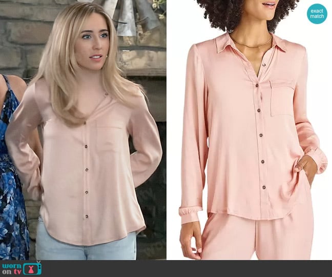 Splendid Chelsea Button-Up Shirt in Champagne worn by Josslyn Jacks (Eden McCoy) on General Hospital