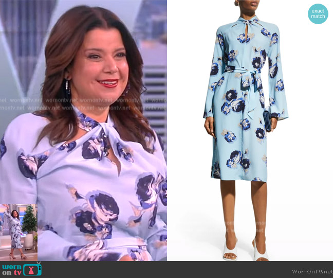 St. John Rose-Print Slash-Cutout Silk Crepe De Chine Midi Dress worn by Ana Navarro on The View