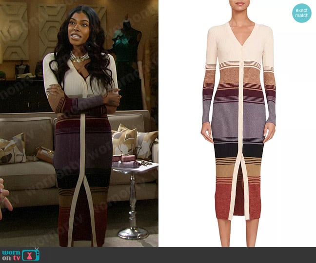Staud Shoko Dress in Sahara Stripe worn by Paris Buckingham (Diamond White) on The Bold and the Beautiful