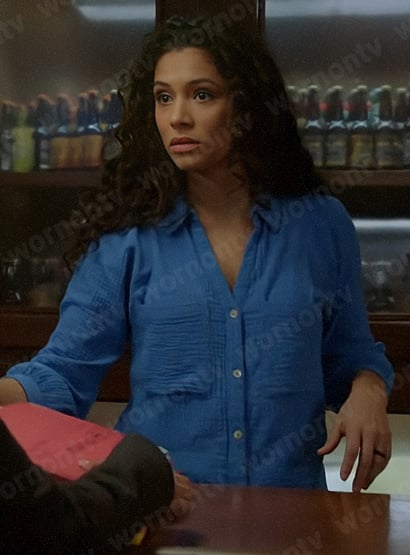 Stella’s blue gauze button down shirt on Chicago Fire