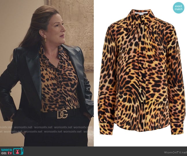 Stella McCartney Leopard Silk Shirt worn by Katherine Hastings (Ana Gasteyer) on American Auto