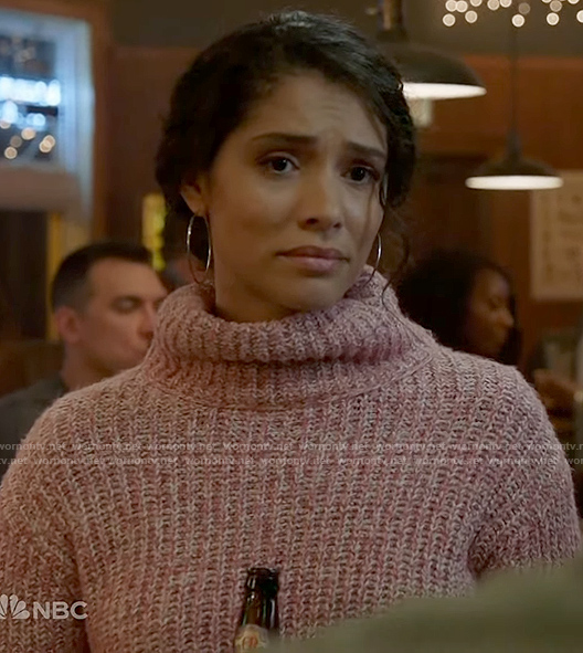Stella’s pink marled turtleneck sweater on Chicago Fire
