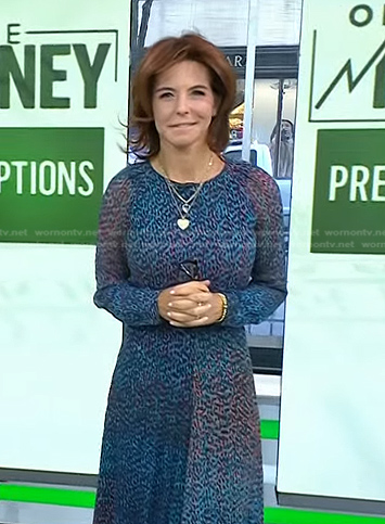 Stephanie’s blue printed long sleeve midi dress on Today