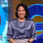 Stephanie’s purple elbow sleeve satin top on Good Morning America
