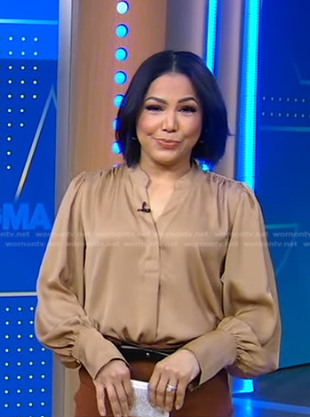 Stephanie’s beige v-neck blouse on Good Morning America
