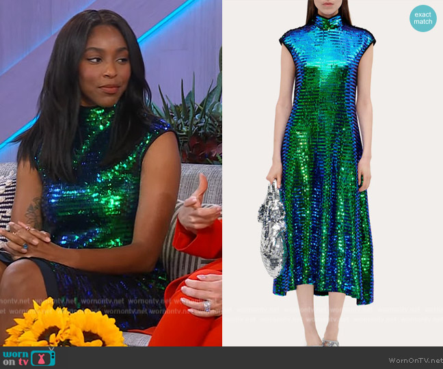 Stine Goya Nixa Sequin Midi Dress worn by Jessica Williams on The Kelly Clarkson Show