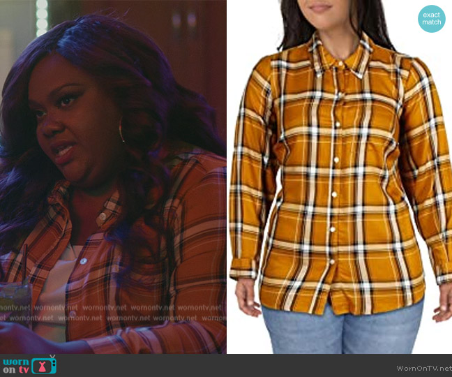 Style and Co Plus Plaid Long Sleeve Button-Down Top worn by Nicky (Nicole Byer) on Grand Crew