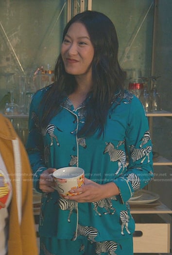 Sumi’s green zebra print pajamas on Good Trouble
