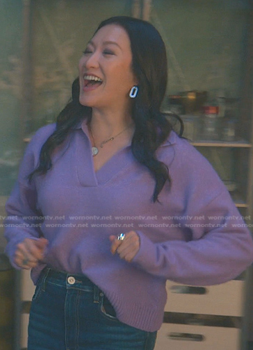 Sumi’s purple polo sweater on Good Trouble