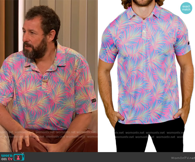Sunday Swagger Maldives Palm Print Polo worn by Adam Sandler on The Drew Barrymore Show
