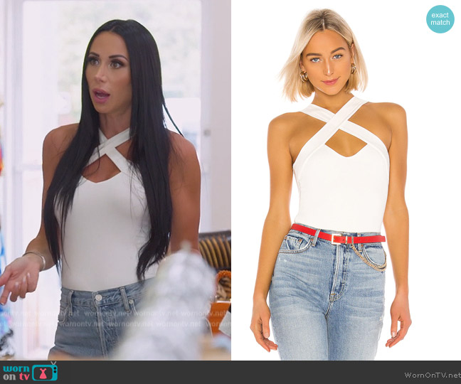 Superdown Gene Cross Front Bodysuit worn by  on The Real Housewives of New Jersey