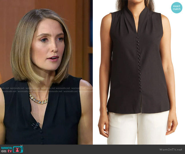 T Tahari Sleeveless Button Front Blouse worn by Kayna Whitworth on Good Morning America