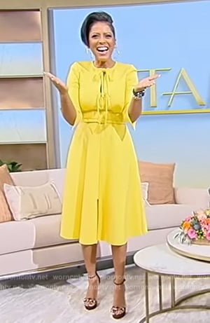 Tamron’s yellow tie front dress on Tamron Hall Show