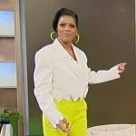 Tamron’s white crystal heart hem blazer on Tamron Hall Show