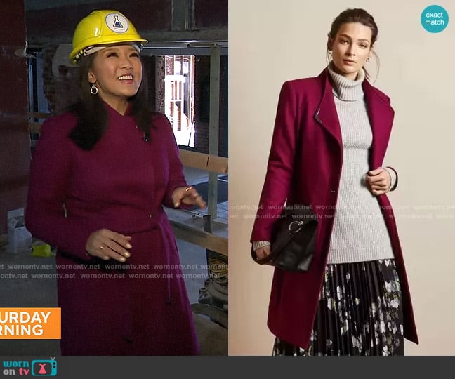 Ted Baker Ellgenic Long Belted Coat worn by Nancy Chen on CBS Mornings