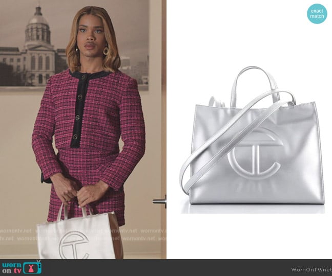 Telfar Shopping Tote worn by Nathanial Hardin (Rhoyle Ivy King) on All American Homecoming