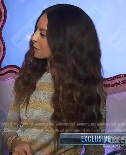 Terri Seymour’s metallic stripe sweater on Extra