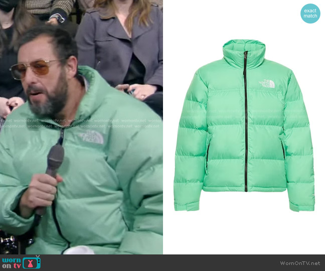 The North Face Nuptse 1996 Puffer Jacket in Bright Green worn by Adam Sandler on Live with Kelly and Mark