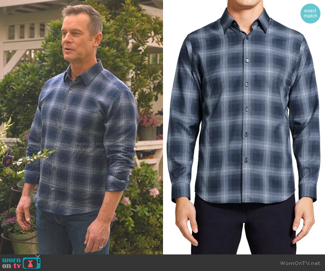 Theory Irving Shade Cotton Flannel Button-Up Shirt in Baltic Multi worn by Bobby Nash (Peter Krause) on 9-1-1
