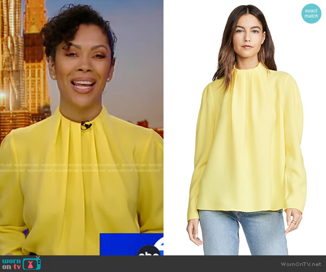 Tibi Shirred High Neck Top worn by Shirleen Allicot on Good Morning America