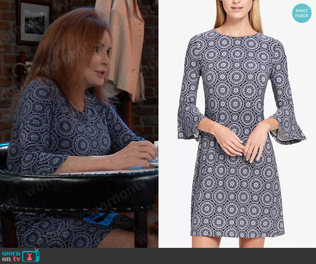Tommy Hilfiger Printed Jersey Bell Sleeve A-line Dress worn by Bobbie Spencer (Jackie Zeman) on General Hospital