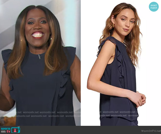 Tommy HIlfiger Ruffled Sleeveless Blouse worn by Sheryl Underwood on The Talk