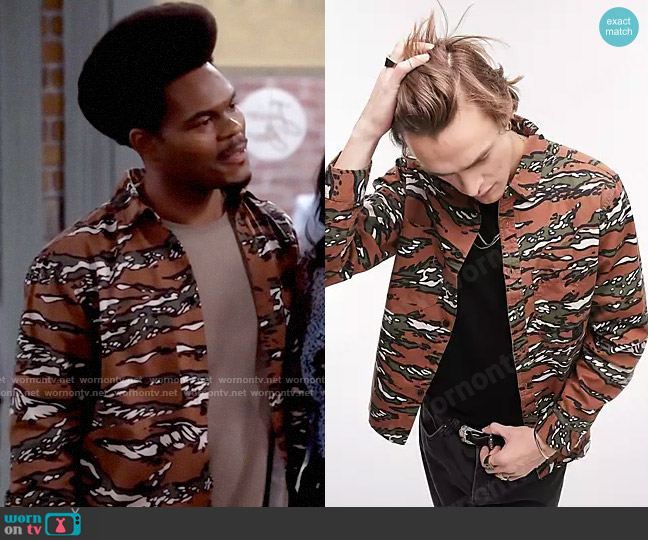 Topman Overshirt in Tiger Camo Print worn by Carter (Julian Gant) on Call Me Kat