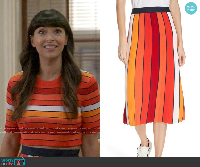 Tory Sport Stripe Tech Knit Skirt worn by Sam (Hannah Simone) on Not Dead Yet