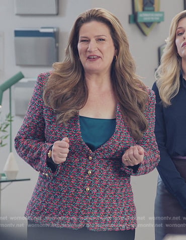 Katherine’s multicolored tweed jacket on American Auto