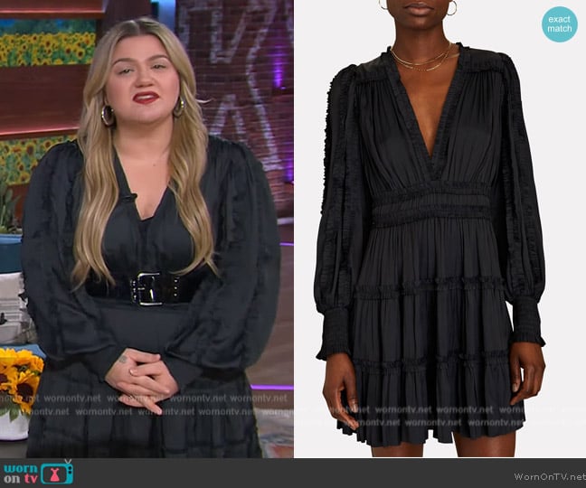 Ulla Johnson Amara Plisse Satin Mini Dress worn by Kelly Clarkson on The Kelly Clarkson Show