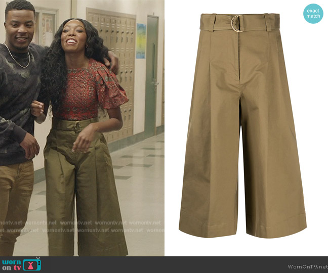 Ulla Johnson Shelby wide-leg culotte trousers worn by Kia Williams (Asjha Cooper) on All American