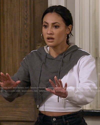 Valentina’s grey cropped asymmetric hoodie on How I Met Your Father