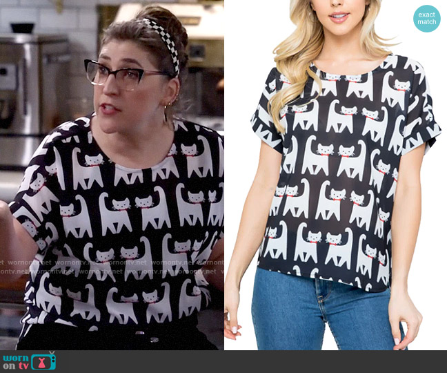 Varga Purrrrfect Cat Top worn by Kat Silver (Mayim Bialik) on Call Me Kat